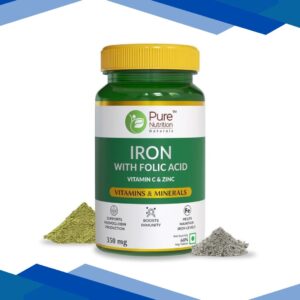 Pure Nutrition Iron with Folic Acid Vitamin & Zinc 350 mg Veg Tablet 60’s